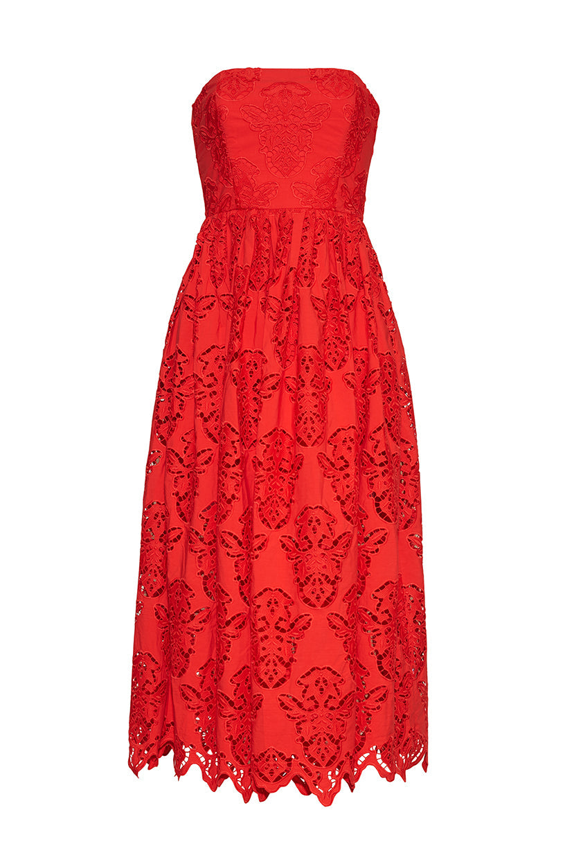 Torres Dress | Red Embroidered Eyelet