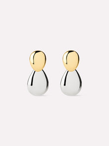 Pebble Two Tone Drop Earrings | 14K Gold on Brass/Rhodium on Brass