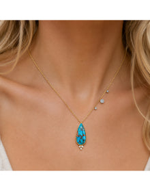 14K Gold Elongated Turquoise Teardrop Necklace | 14K Two Tone Gold