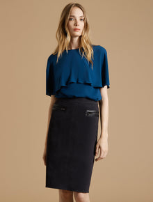 SLIM PENCIL SKIRT WITH ZIPPER DETAIL - Halston