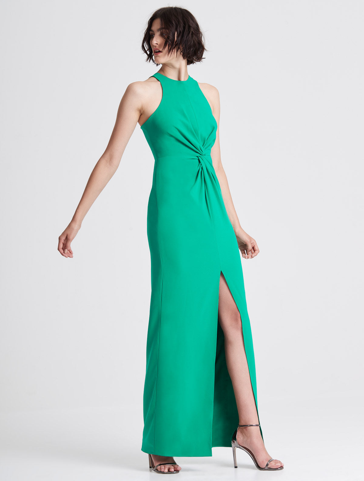 Twist Drape Detail Crepe Gown - Halston