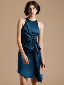 Sleeveless Draped Front Satin Dress - Halston