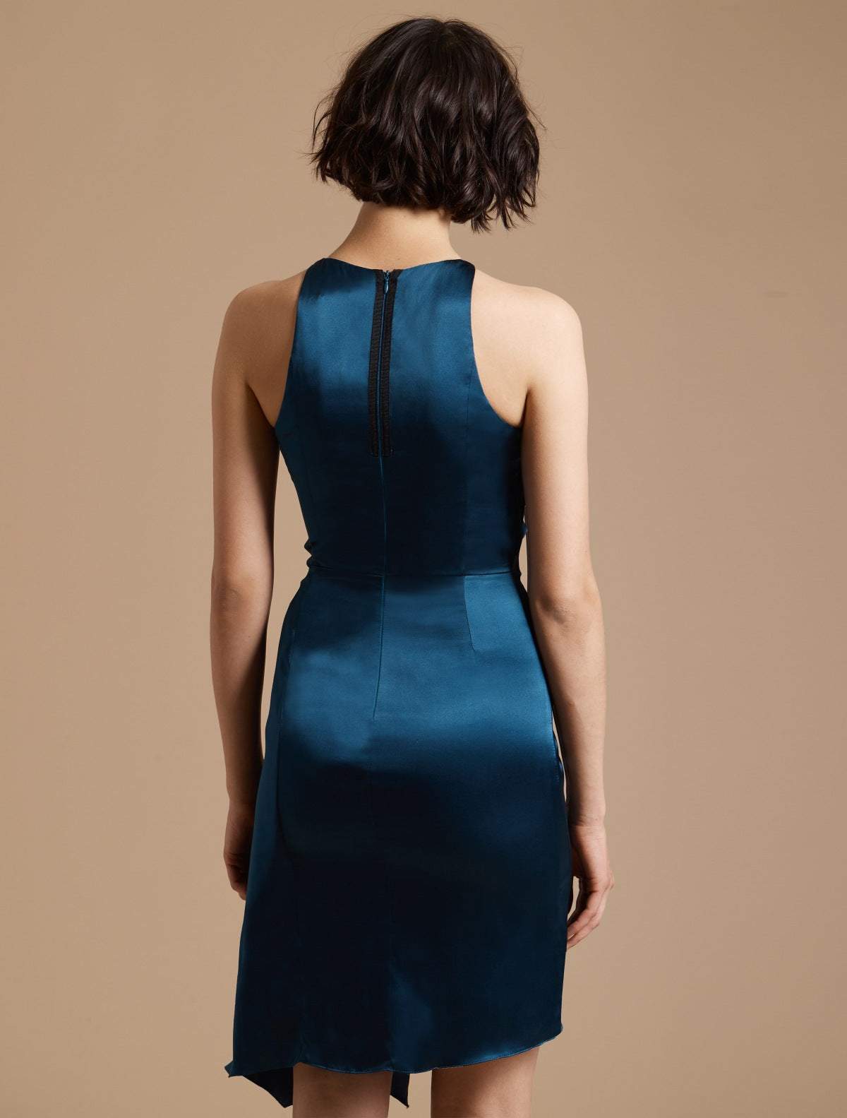 Sleeveless Draped Front Satin Dress - Halston