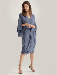PRINTED DRAPED SLEEVE DRESS - Halston