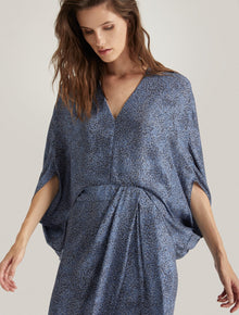 PRINTED DRAPED SLEEVE DRESS - Halston