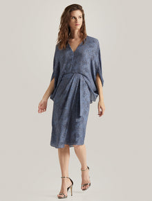 PRINTED DRAPED SLEEVE DRESS - Halston