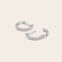 Womens | 14K Solid White Gold | Half Pave Huggie Earrings | 0.20 CTW Diamonds