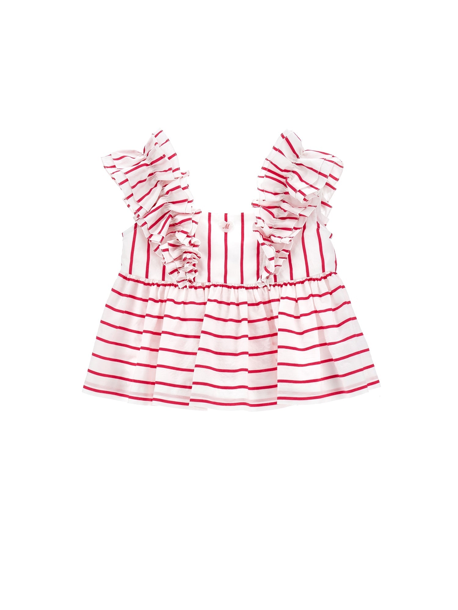 Girls | Cotton Top With Ruffles | White/Fuchsia