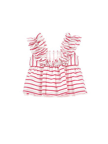 Girls | Cotton Top With Ruffles | White/Fuchsia