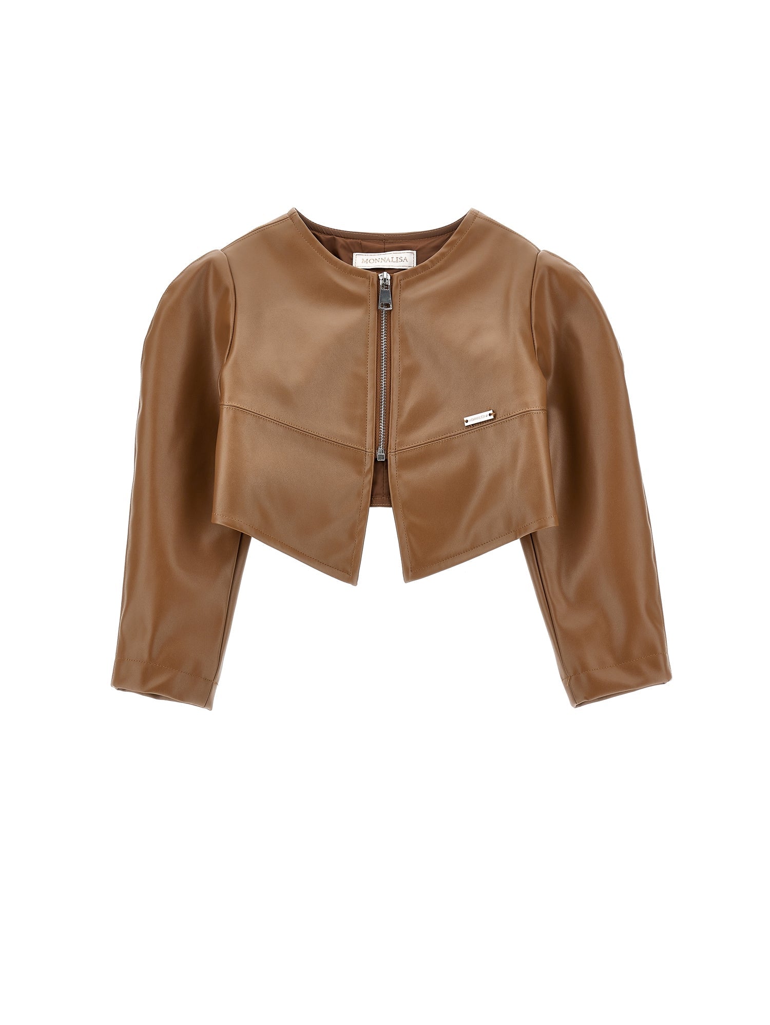 Girls | Coated Fabric Bolero With Zip | Dark Brown