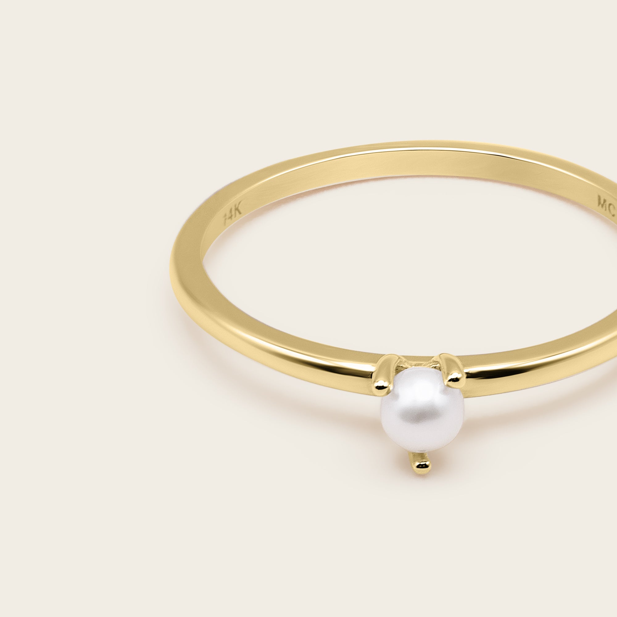 Womens | 14K Solid Yellow Gold | Pearl Slim Stacker Ring | Freshwater Pearls