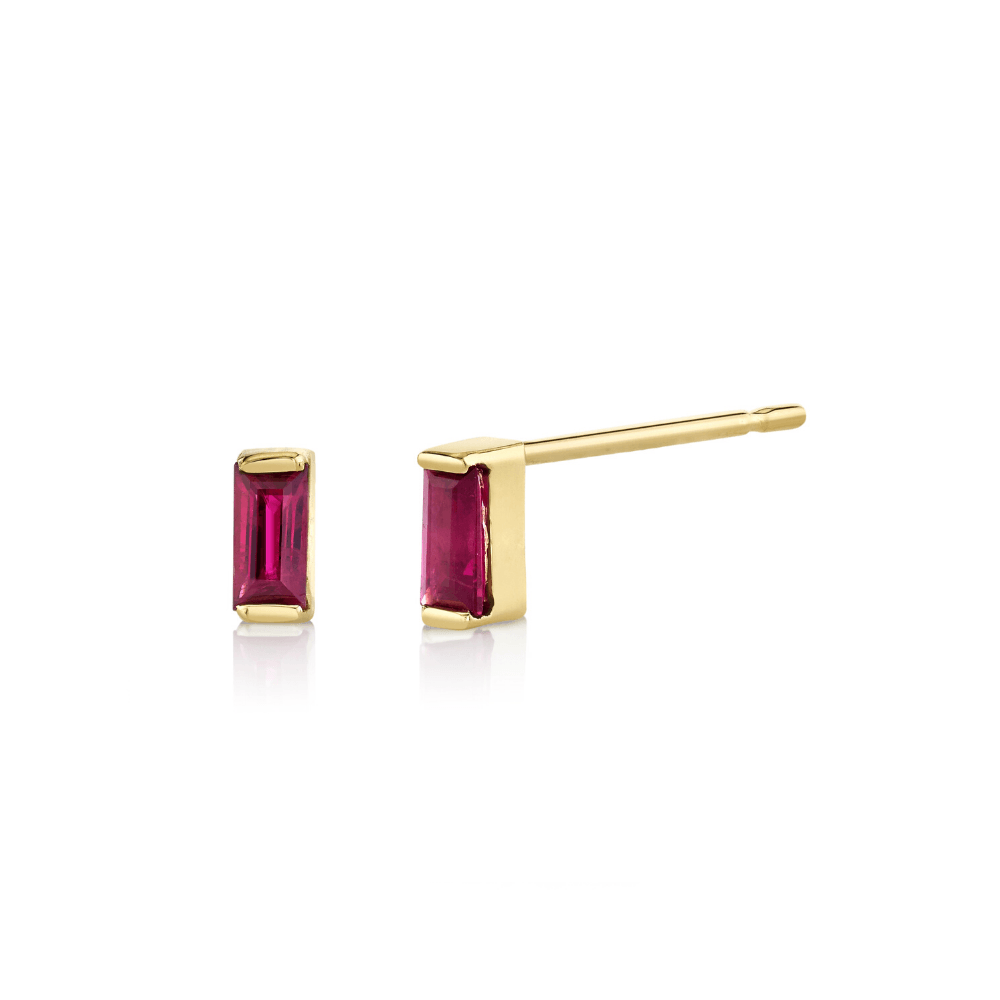 Women | Ruby Baguette Stud Earrings – July | 14k Yellow Gold