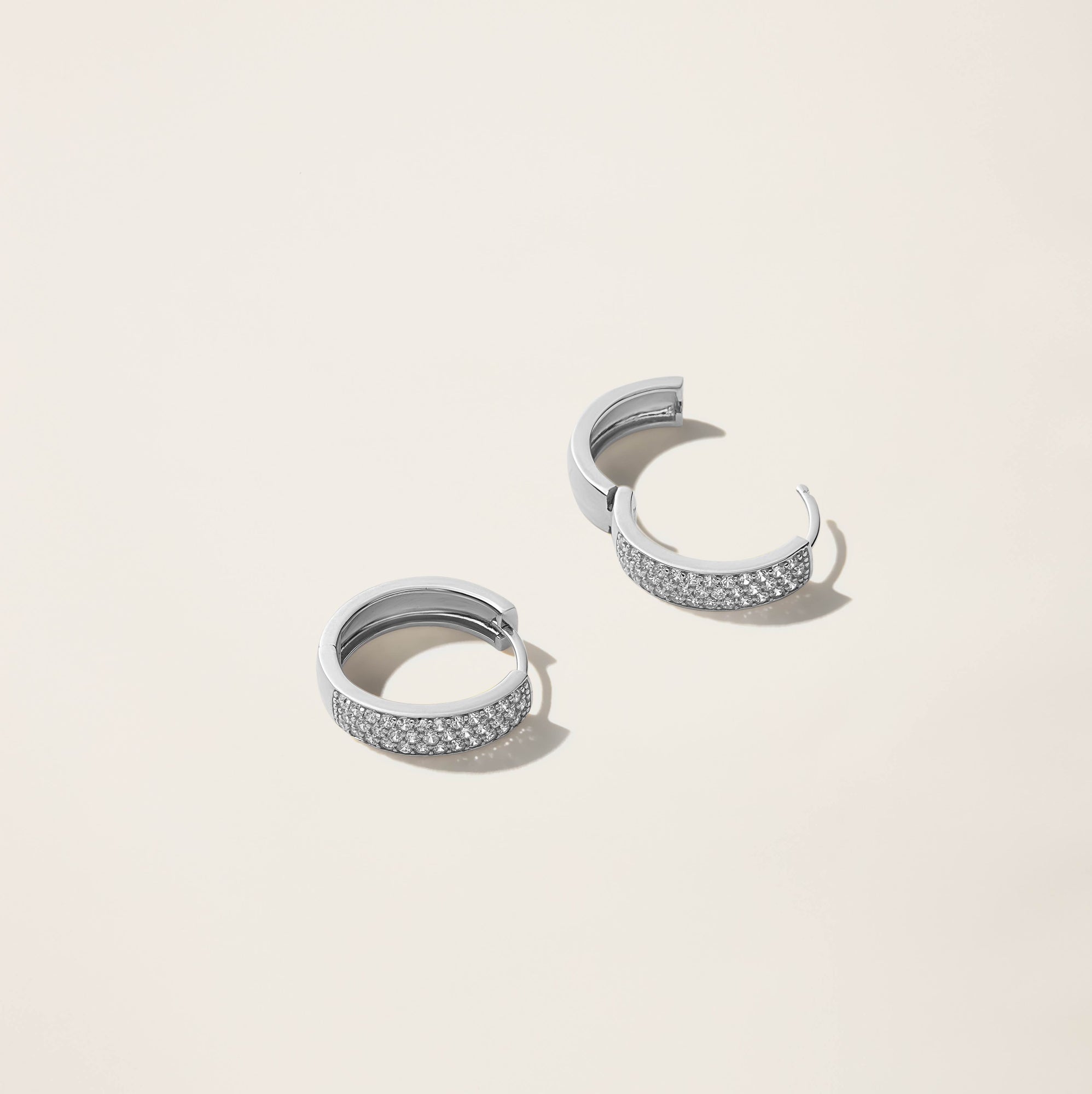 Womens | 14K Solid White Gold | Micro Pave Huggie Earrings | 0.50 CTW Diamonds
