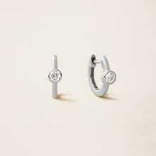 Womens | 14K Solid White Gold | Solitaire Hoop Bezel Earrings | 0.28 CTW Diamonds
