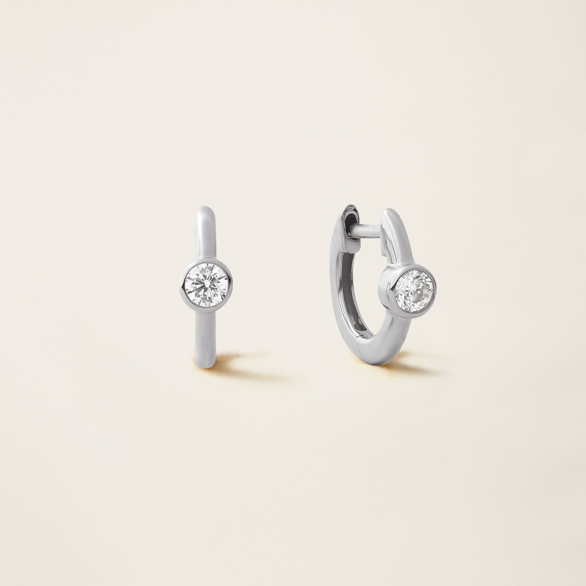 Womens | 14K Solid White Gold | Solitaire Hoop Bezel Earrings | 0.28 CTW Diamonds