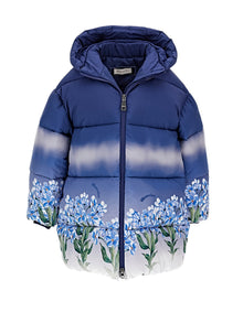 Girls | Graduated Down Coat With Flowers | Blue/Cream