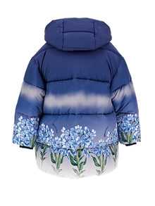 Girls | Graduated Down Coat With Flowers | Blue/Cream
