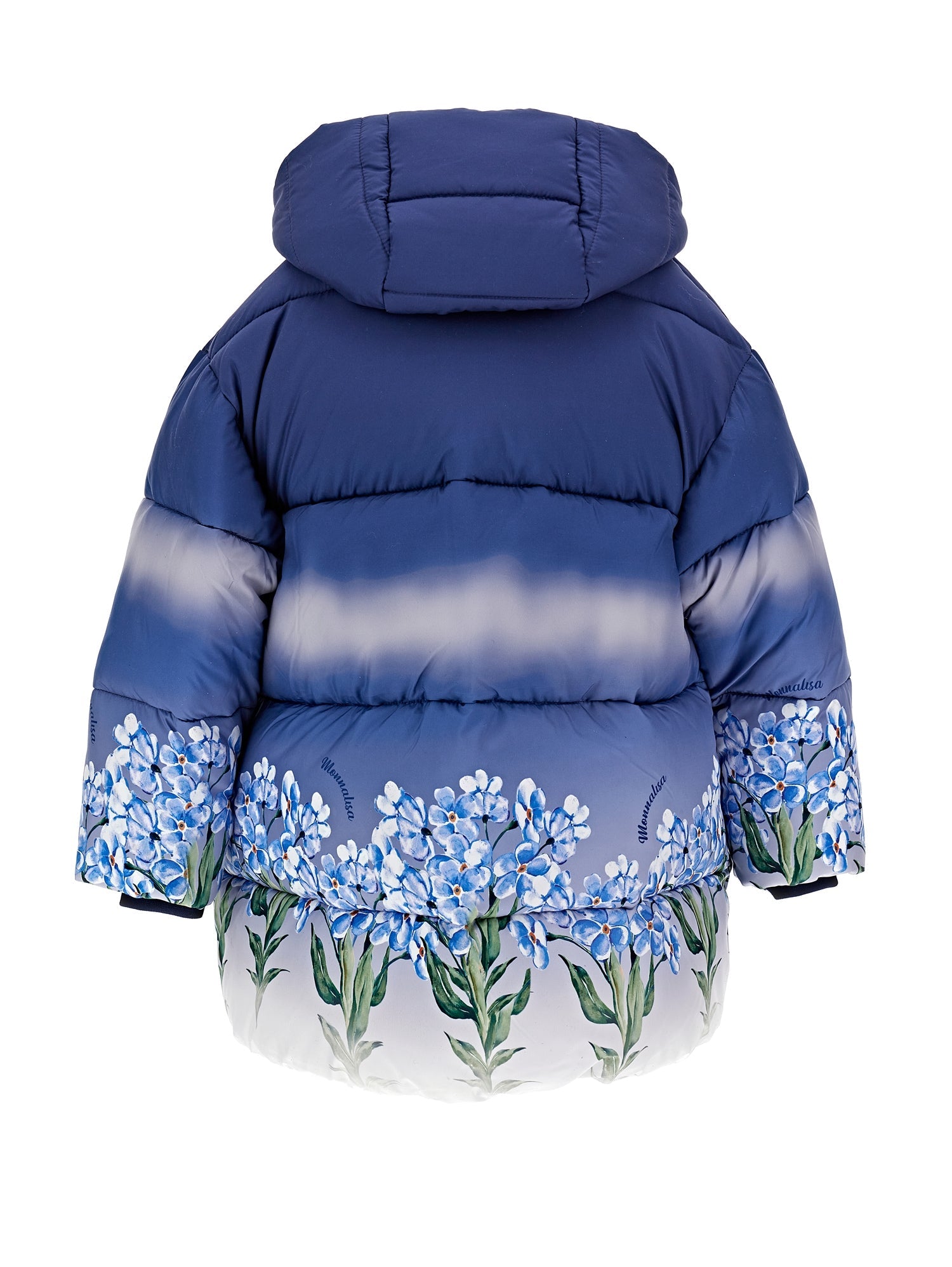 Girls | Graduated Down Coat With Flowers | Blue/Cream