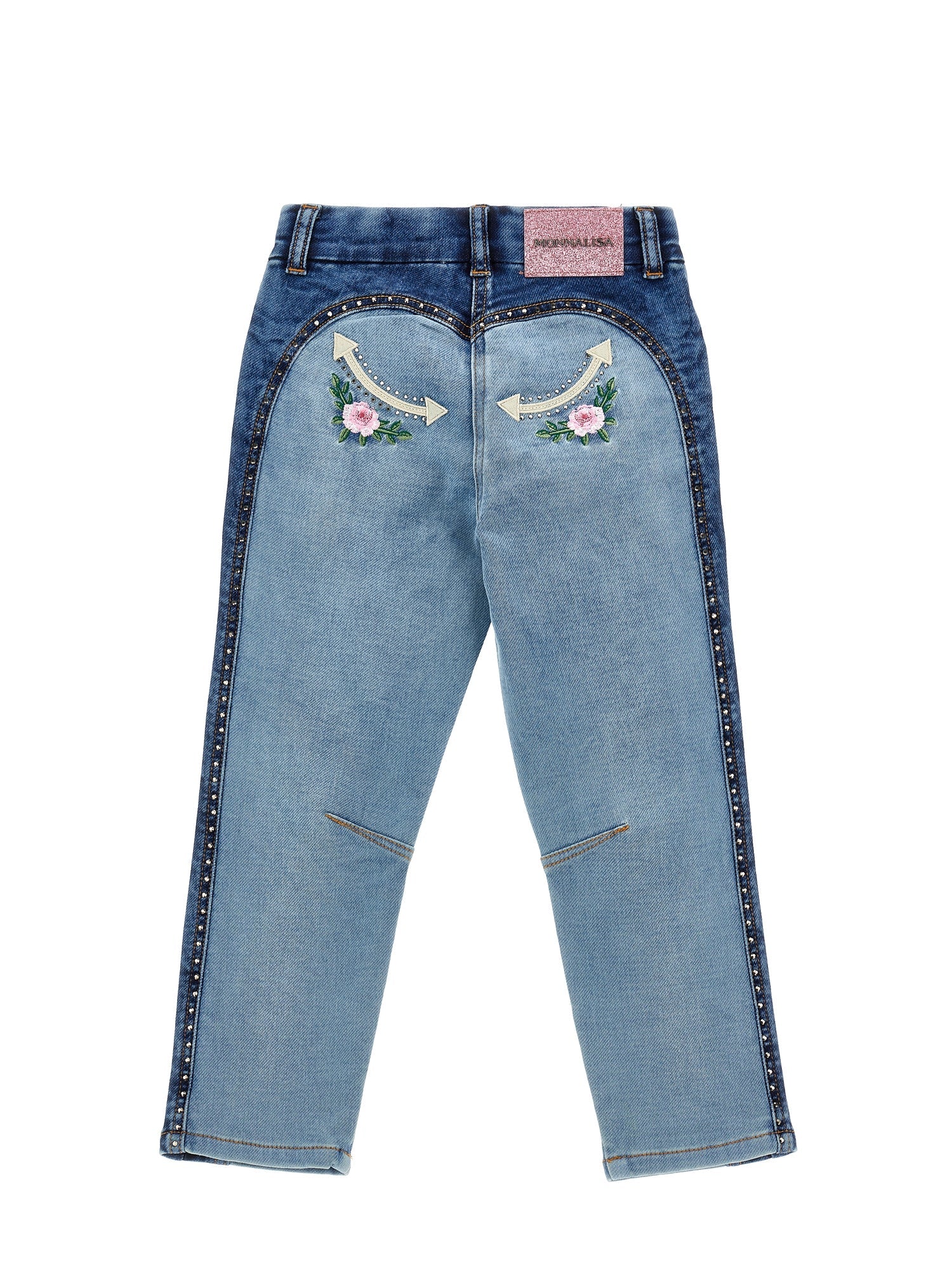 Girls | Embroidered Fleece Jeans | Stone Denim/Stone Bleach