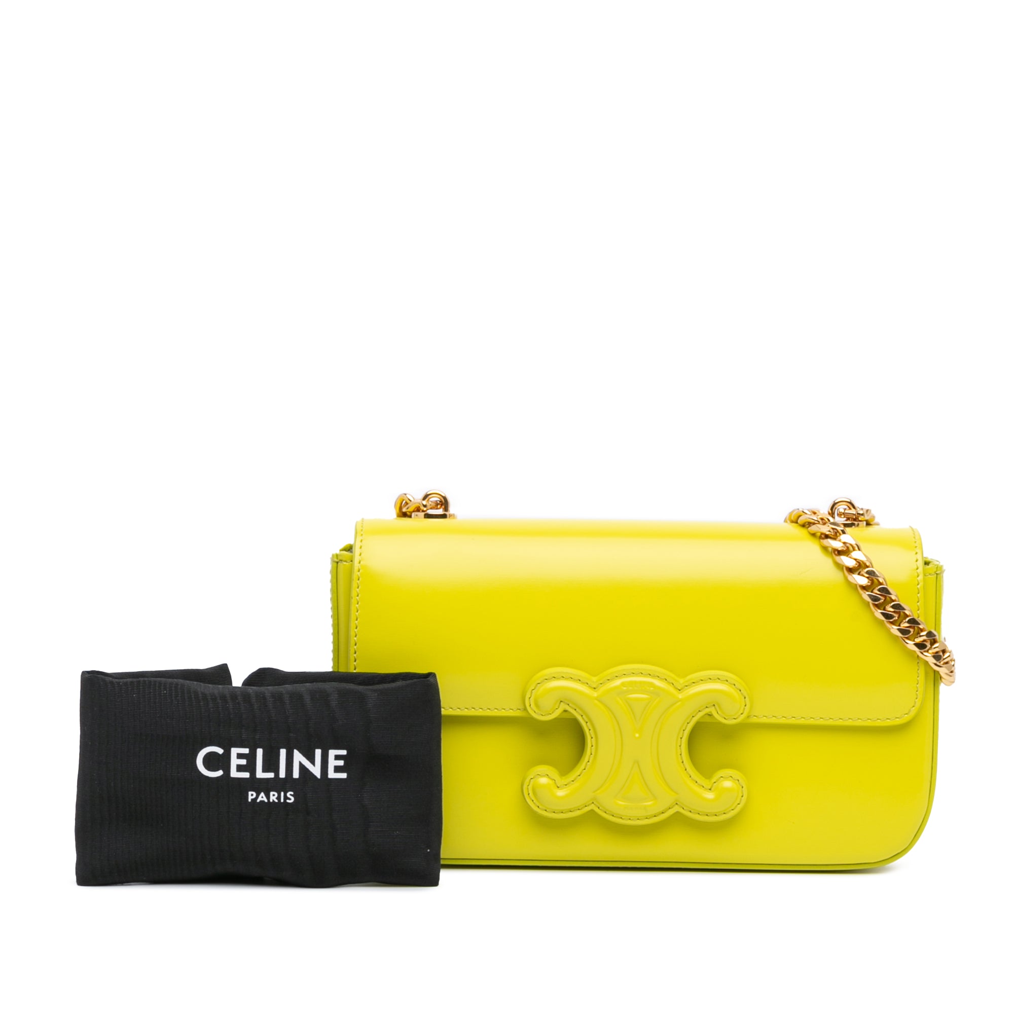 Celine | Pre-Owned Calfskin Cuir Triomphe Chain Shoulder Bag - II | Yellow/Neon Yellow