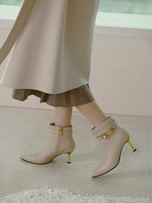Pin Buckle Booties in Leather | Beige