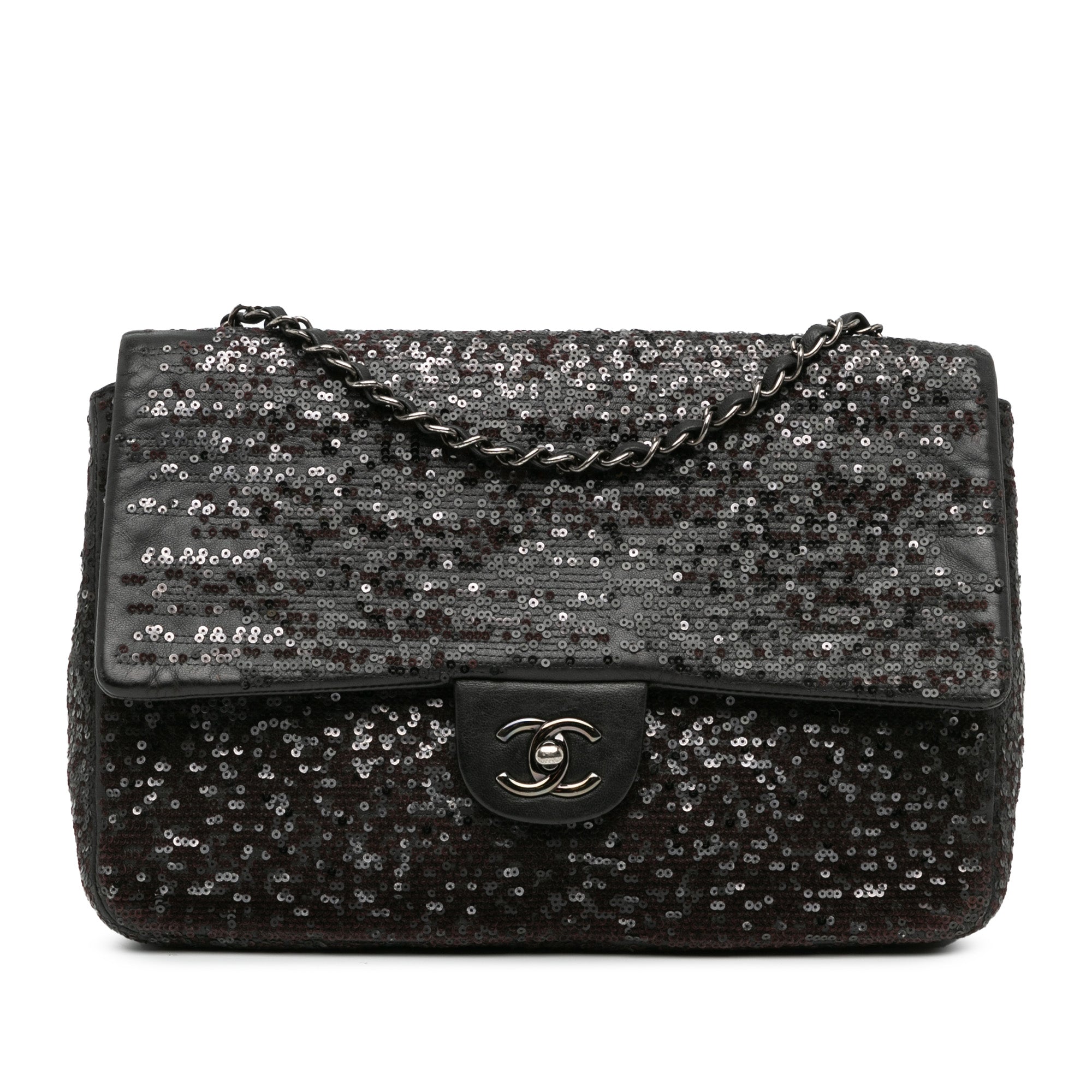 Chanel | Pre-Owned Jumbo Sequined Lambskin Moonlight On Water Flap | Black