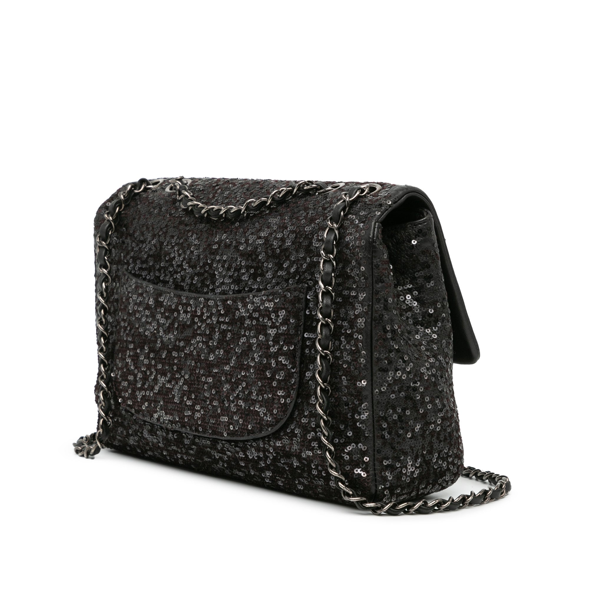 Chanel | Pre-Owned Jumbo Sequined Lambskin Moonlight On Water Flap | Black