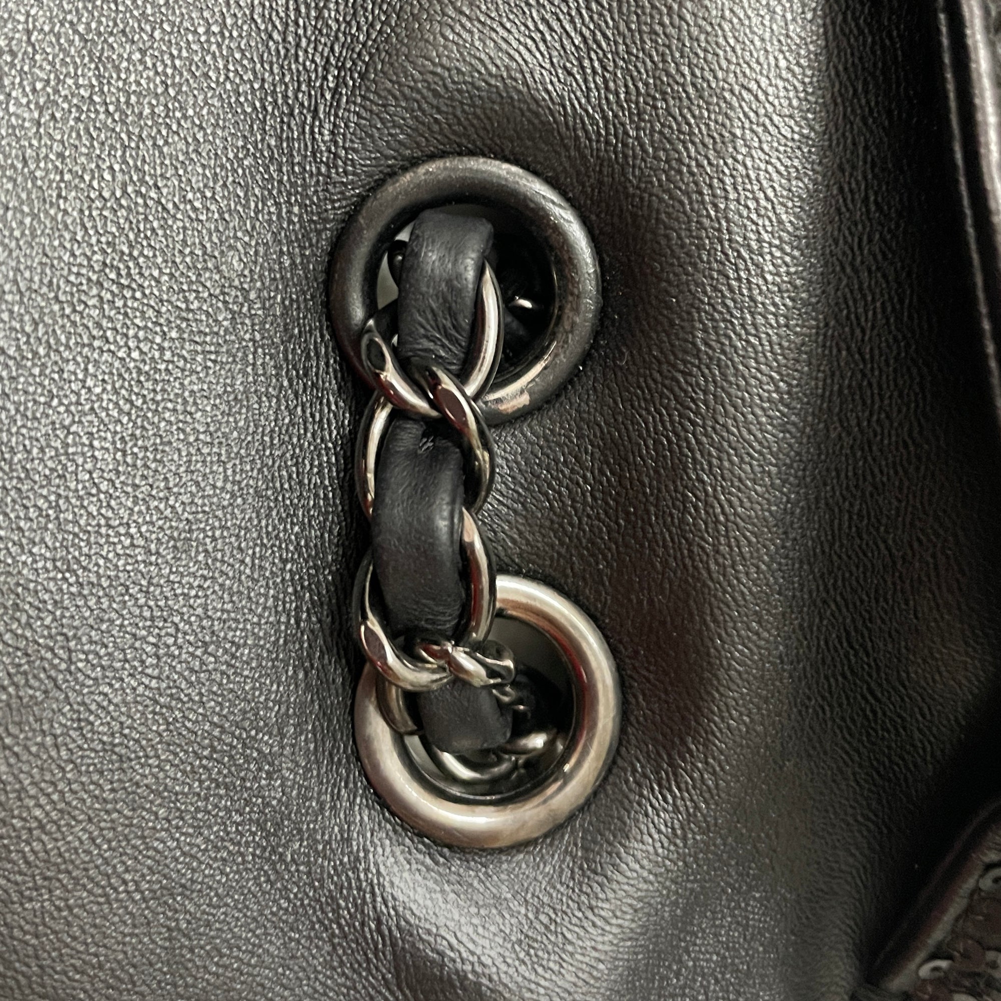 Chanel | Pre-Owned Jumbo Sequined Lambskin Moonlight On Water Flap | Black