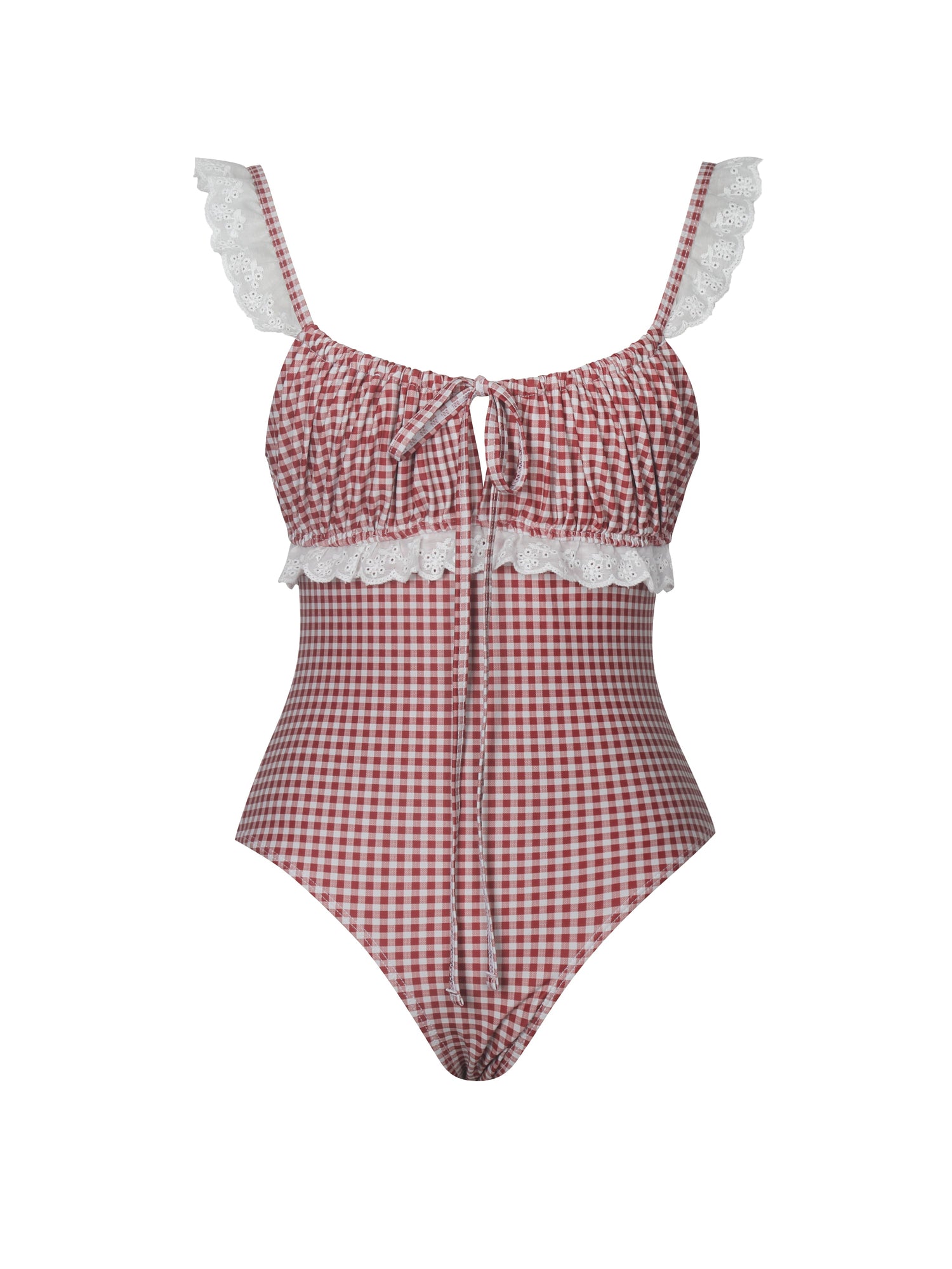 Hallie Lace Backless Swimsuit | Red Gingham