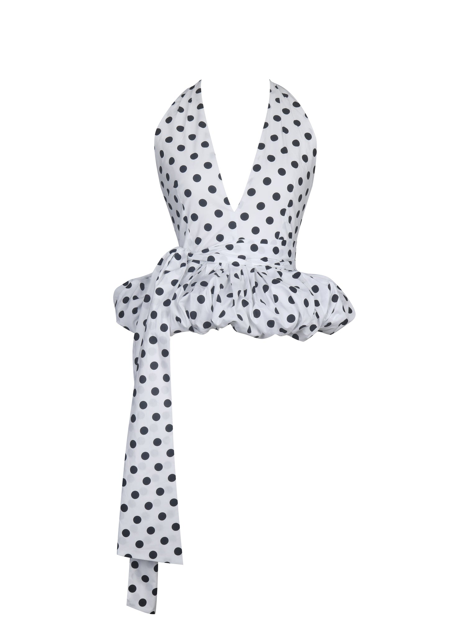 Ilene Polka Dot Cotton Poplin Bubble Hem Halter Top | Black and White Polka Dot