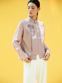 Inverted T-Box Cross-Front Chinese Short Vest | Purple