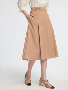 Vintage Collegiate Style Midi Skirt | Khaki