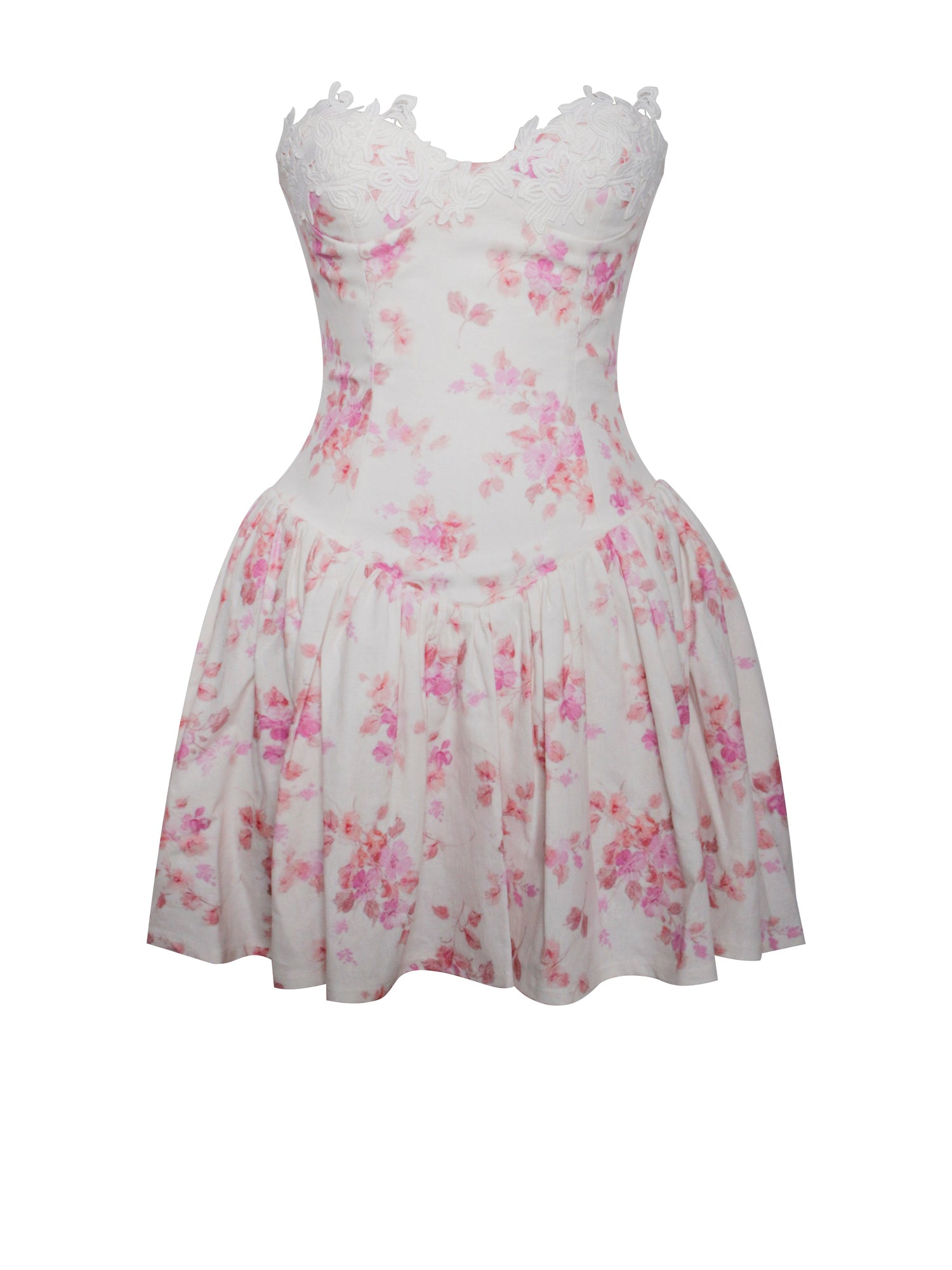 Samara Floral Drop Waist Linen Corset Puffy Mini Dress | Floral Print