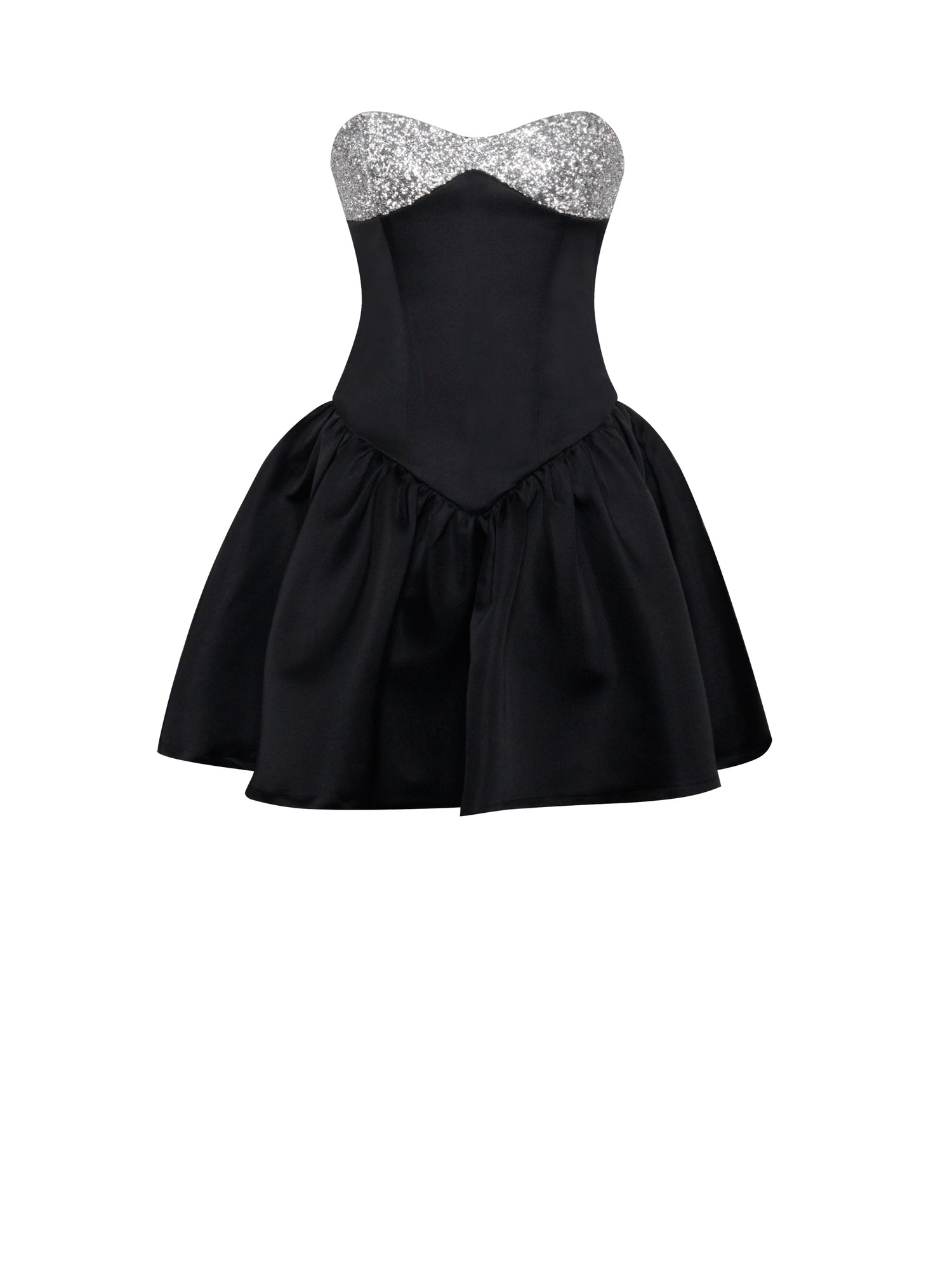 Silvia Satin Crystal Bustier A-Line Mini Dress | Black