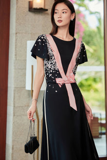 Silk Floral Print Dress | Black