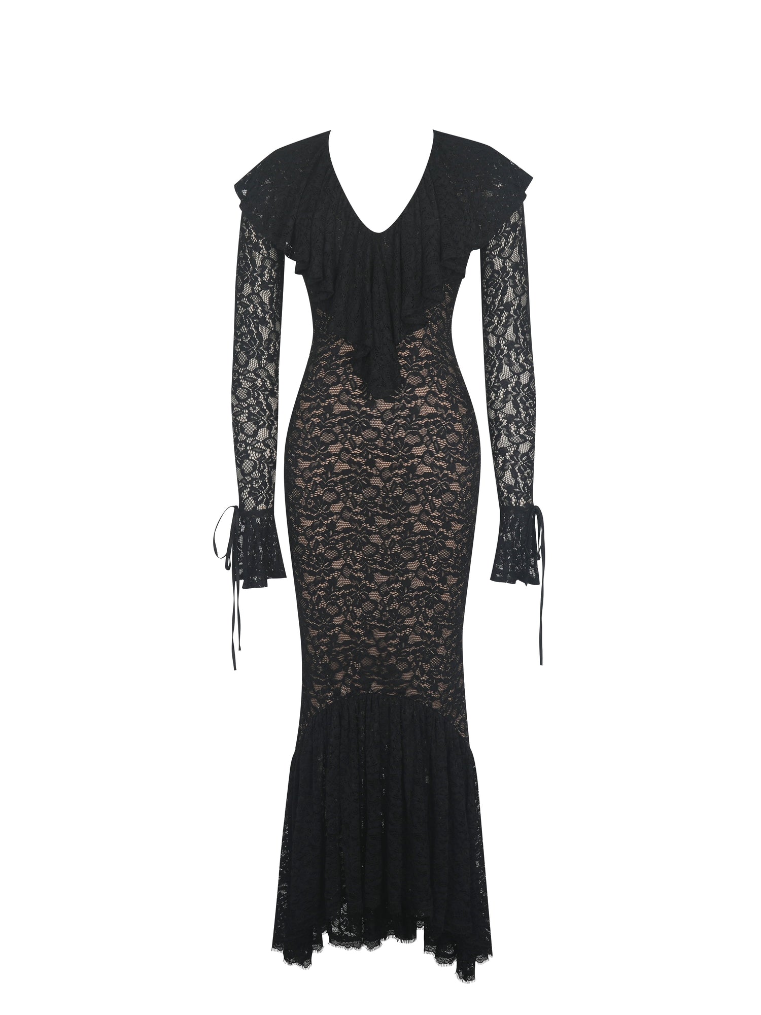 Parisa Lace Ruffled Mermaid Maxi Dress | Black