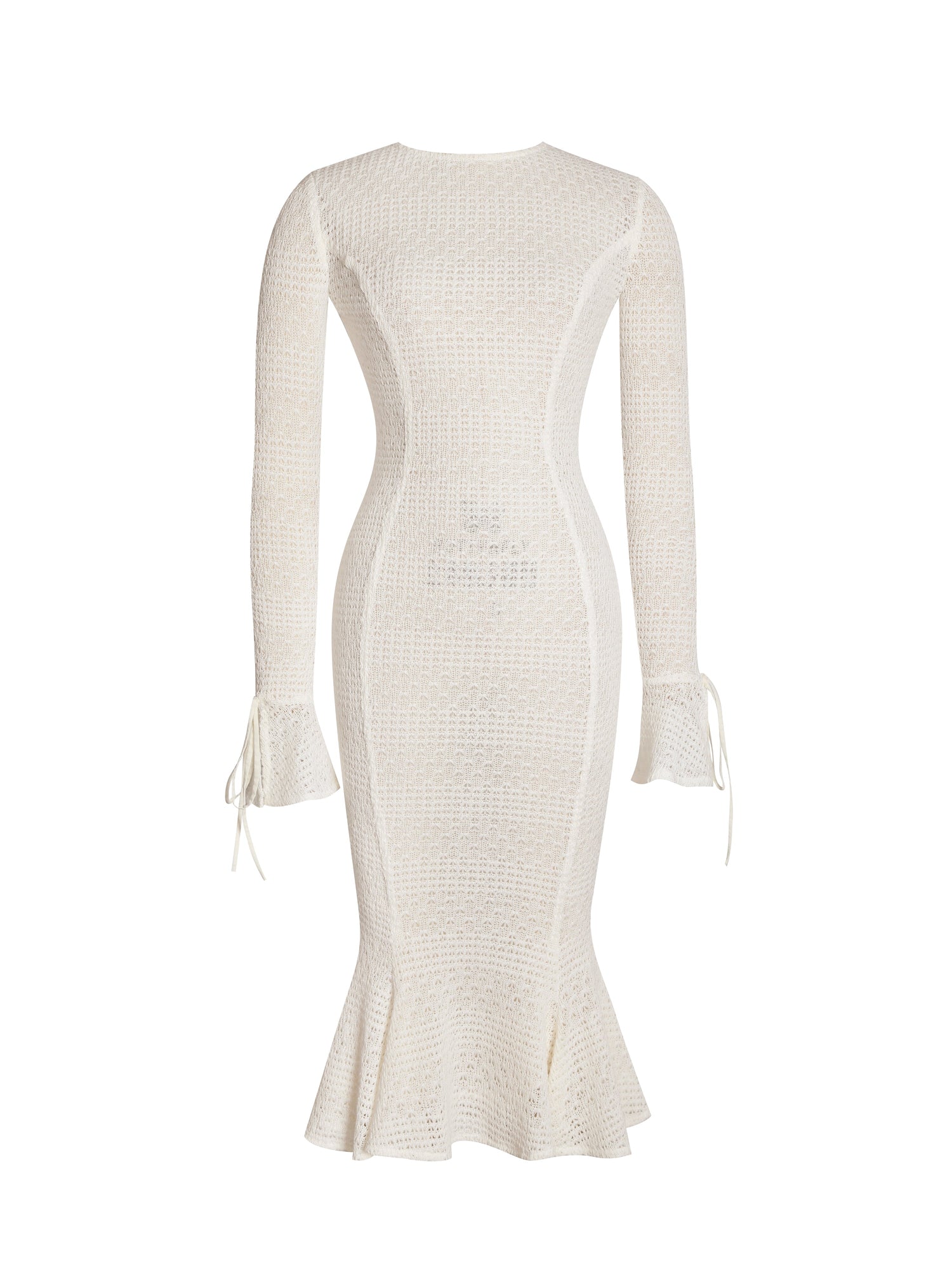 Pamina Crochet Long Sleeve Midi Flare Mermaid Dress | Beige