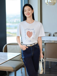 Classic Round Neck Heart T-shirt | White