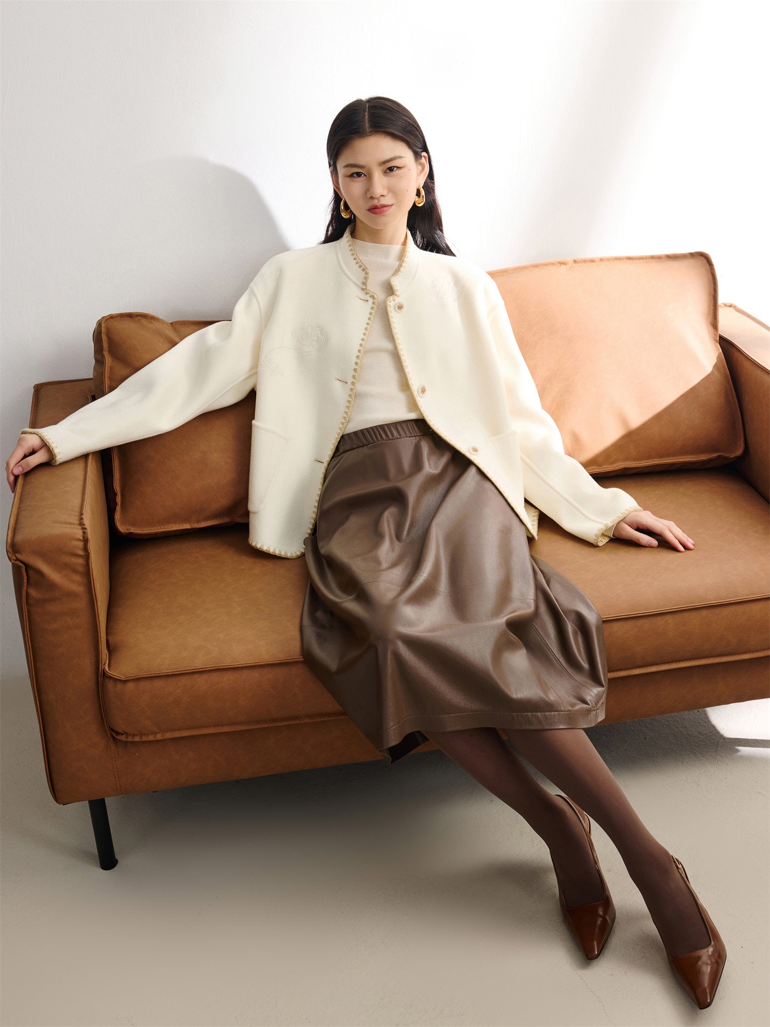 Wool Stand Collar Coat | Beige