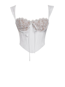 Everly Lace Satin Corset Top | White