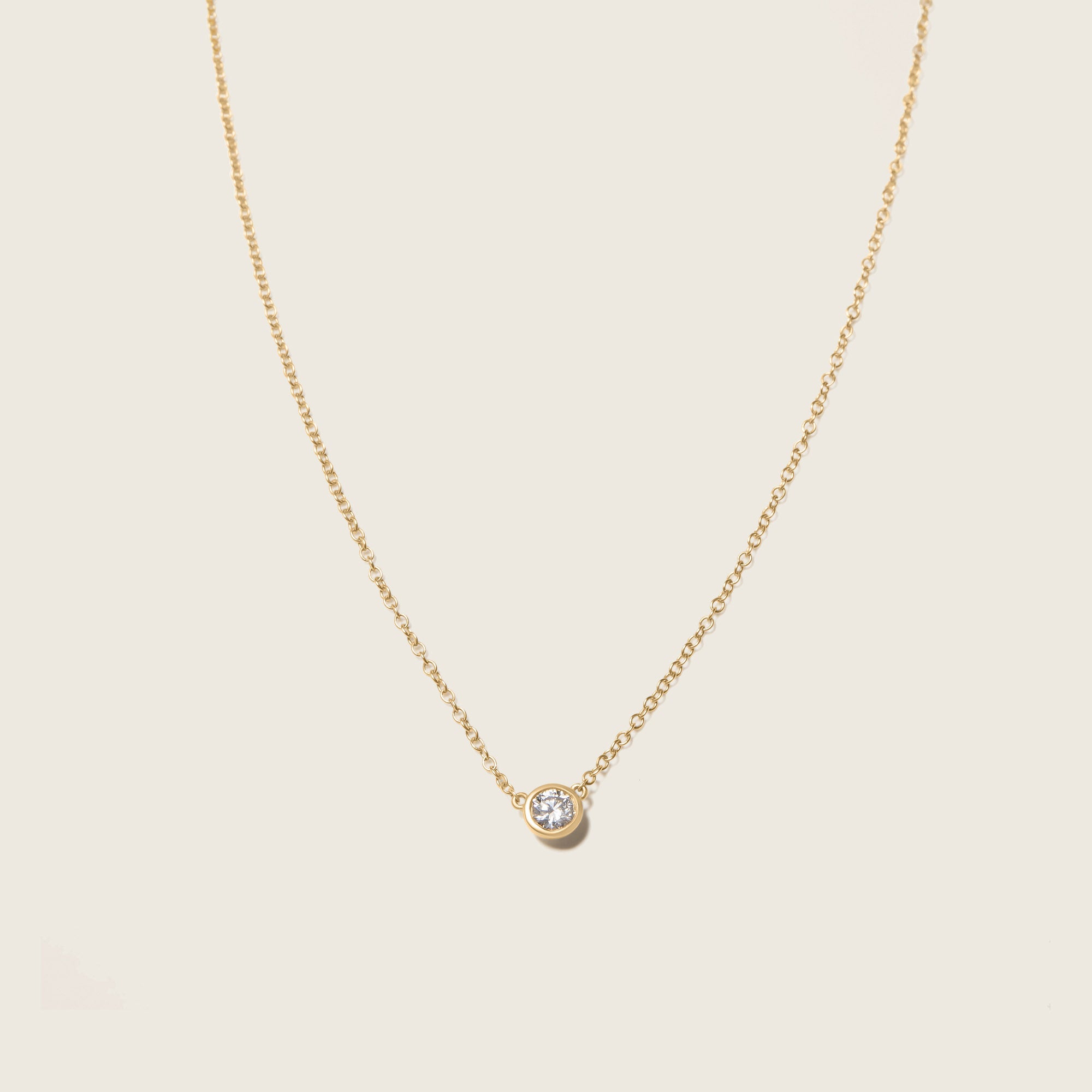 Womens | 14K Solid Yellow Gold | Solitaire Bezel Necklace | 0.15 CTW Diamonds