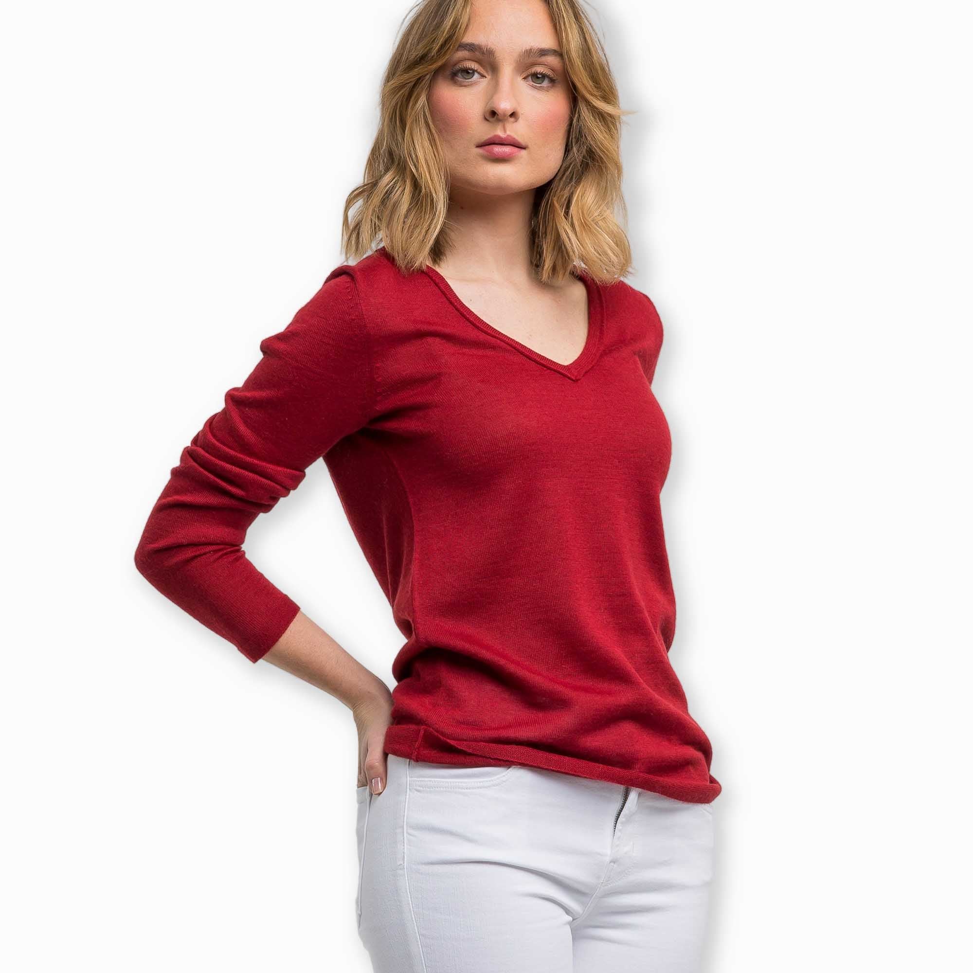 Womens | V Neck Sweater | Scarlet