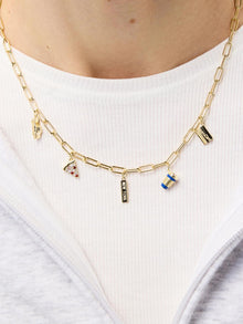 A New York Minute Charm Necklace | 14K Gold on Brass | Cubic Zirconia/Multicolor Enamel