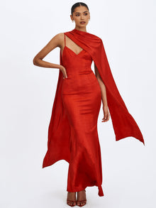 Kelsey Croc-Embossed Flared Hem Maxi Dress with Scarf | Scarlet