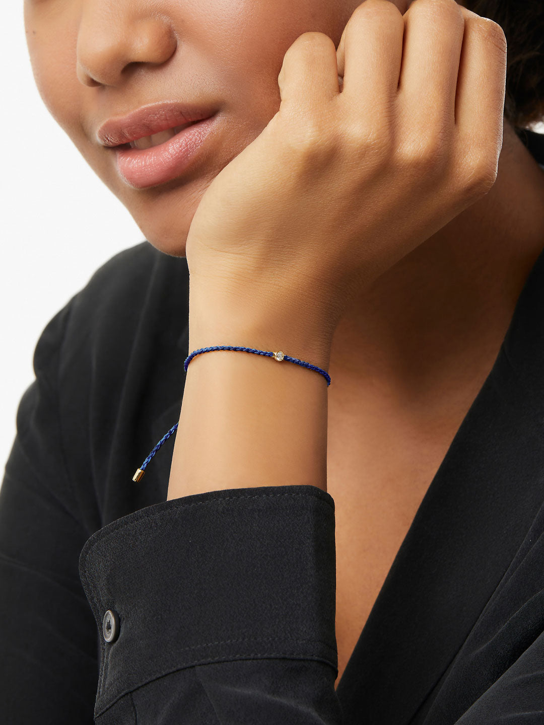 Medium Blue Cord Bracelet | 14K Gold on Sterling Silver | 0.06 CTW Diamonds
