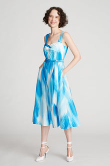 Halston | Jayden Dress In Printed Poplin | Ocean Warp Print