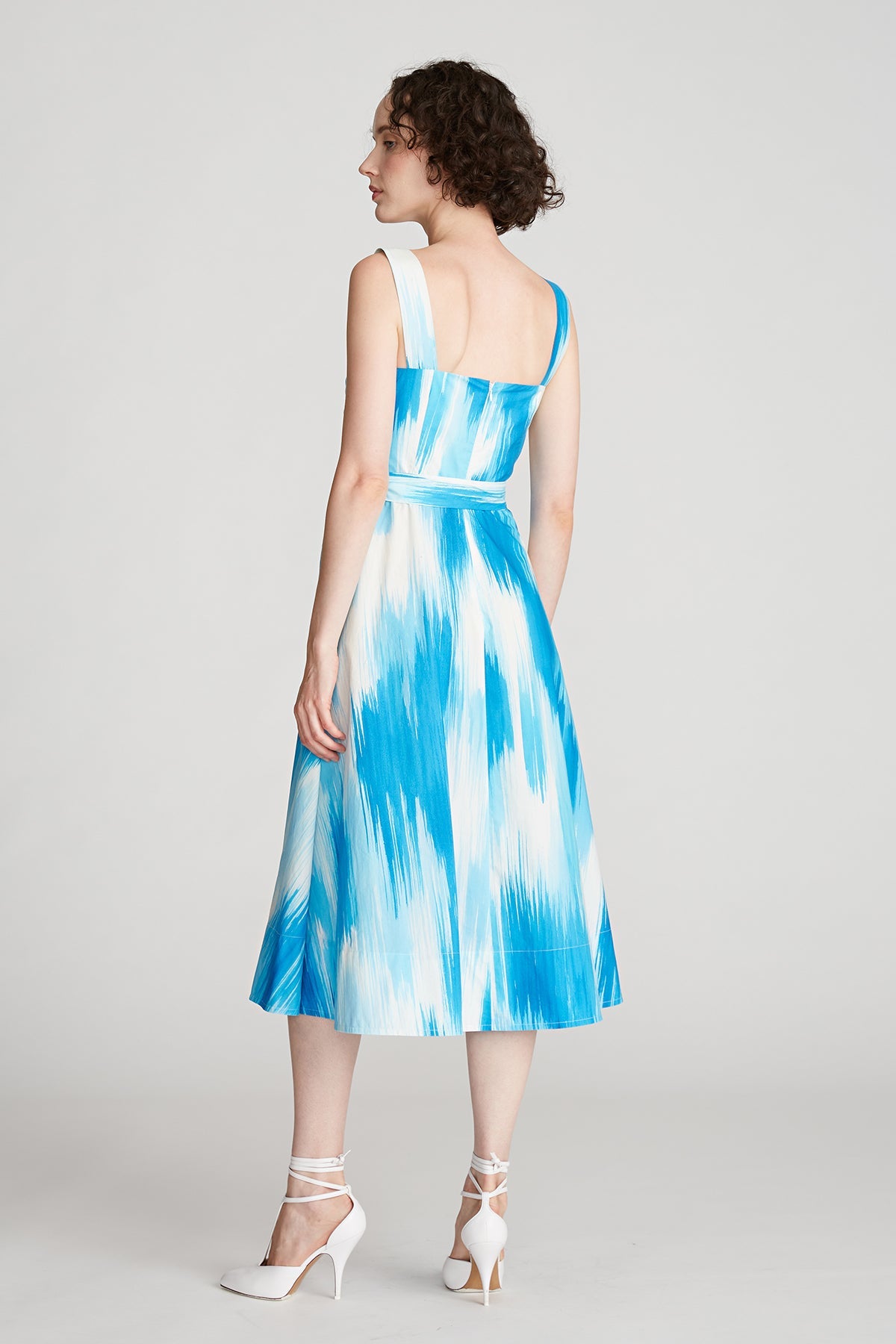 Halston | Jayden Dress In Printed Poplin | Ocean Warp Print