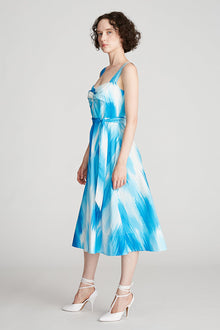 Halston | Jayden Dress In Printed Poplin | Ocean Warp Print