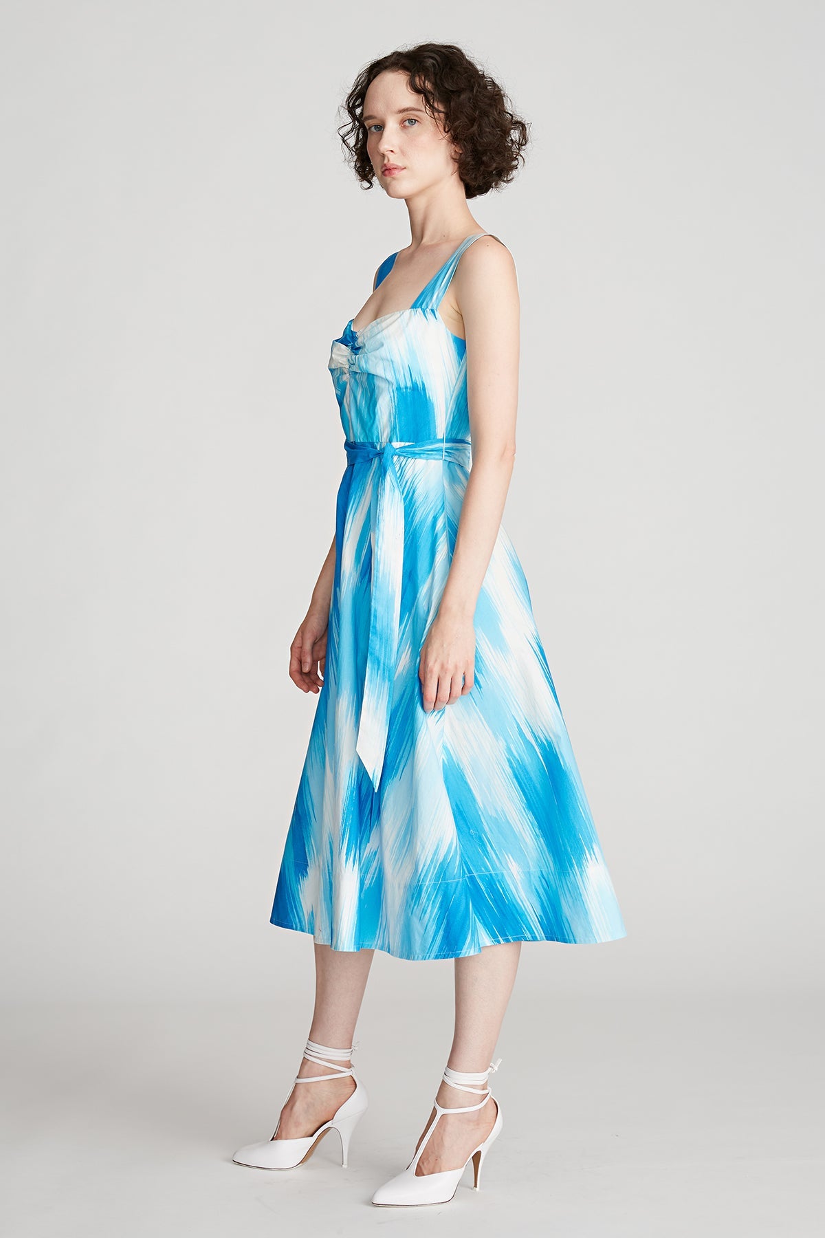 Halston | Jayden Dress In Printed Poplin | Ocean Warp Print