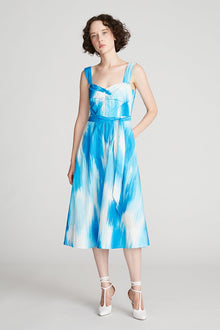 Halston | Jayden Dress In Printed Poplin | Ocean Warp Print